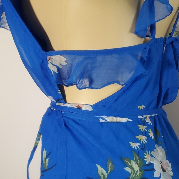 ASOS DESIGN Blue Floral Print Ruffle Maxi Dress Size 12 - Picture 10 of 14